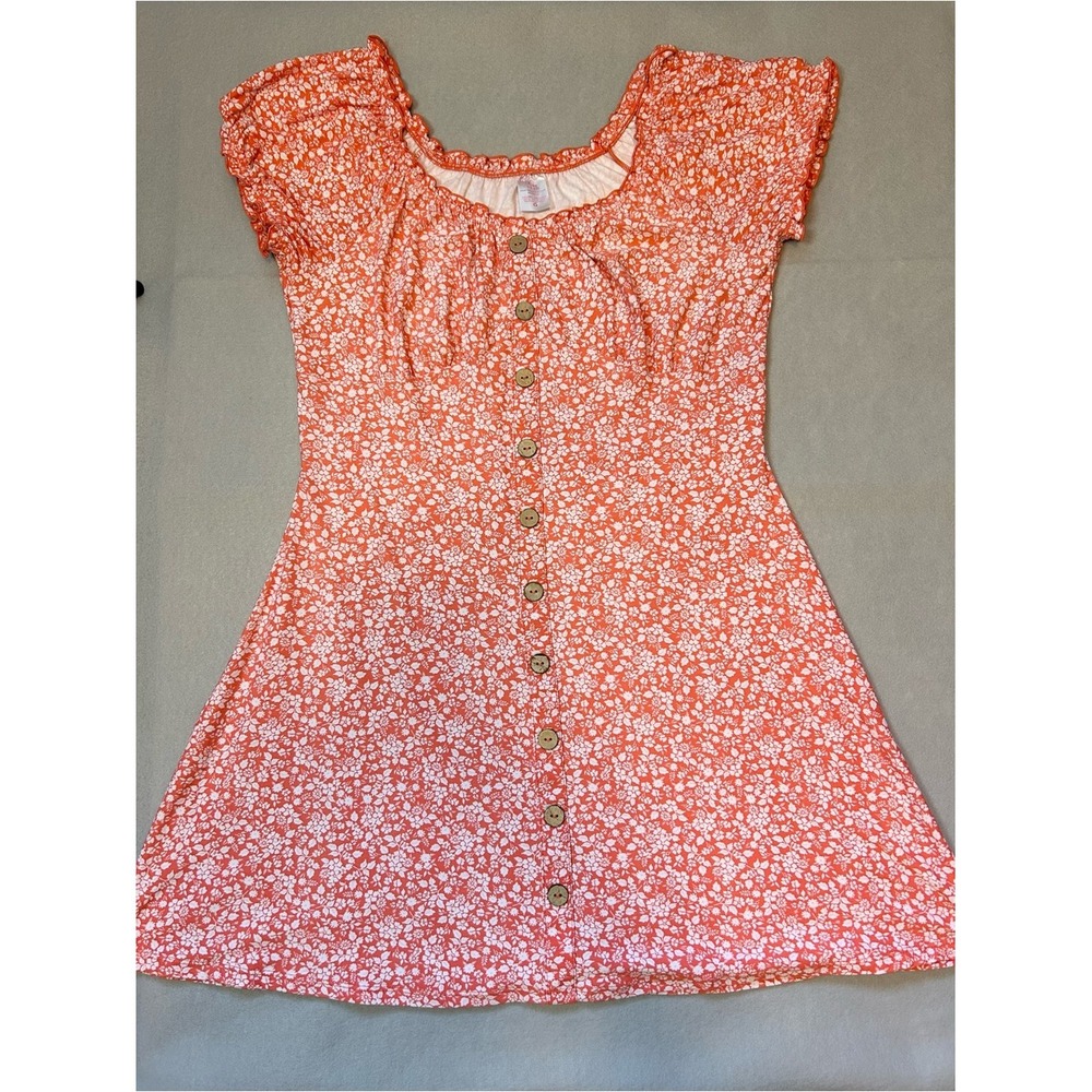 No Boundaries Coral Floral Button-Front Dress - Picture 1 of 5